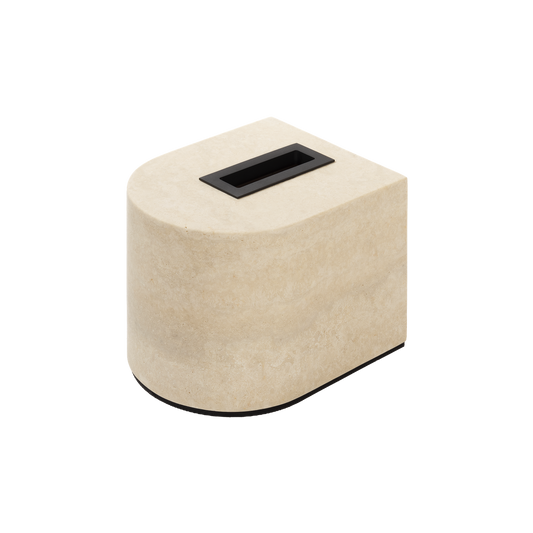 Giobagnara Noble | Tissue Holder: Travertine marble with brushed bronze detailing and smooth finish, available in small high and large low sizes | Bathroom / Tissue Holders | 2Jour Concierge, your luxury lifestyle shop | luxury interiors, hospitality décor, elegant living, designer home accessories, boutique hotels, refined lifestyle, yacht décor, office décor, executive interiors
