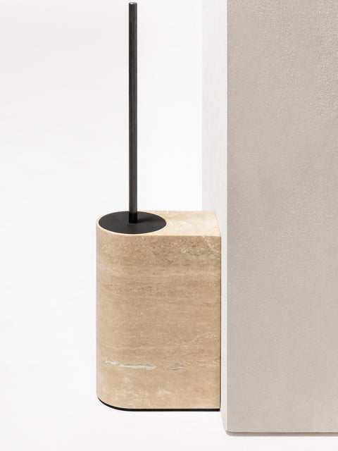 Giobagnara Noble | Toilet Brush: Travertine marble with brushed bronze detailing and smooth finish | Bathroom / Bathroom Collection | 2Jour Concierge, your luxury lifestyle shop | luxury interiors, hospitality décor, elegant living, designer home accessories, boutique hotels, refined lifestyle, yacht décor, office décor, executive interiors