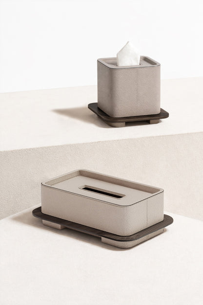 x Glenn Sestig Lloyd Leather-Covered Tissue Holder with Wooden Frame
