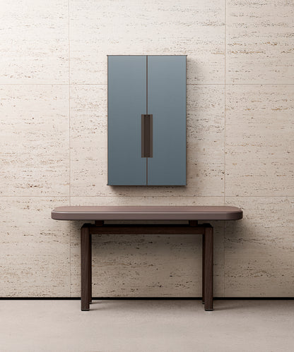 Glenn Sestig × Giobagnara | Meraya Wall Mirror with Doors: Leather-covered architectural mirror with concealed doors | Furniture / Mirrors | 2Jour Concierge, your luxury lifestyle shop | premium wall mirrors for expensive interiors, curated residences, and high-end architectural spaces