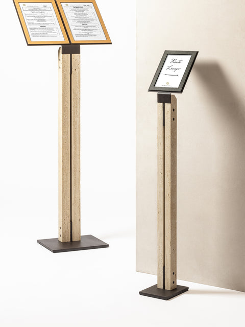 Pillar Metal & Marble Picture | Menu Frame Stand w Leather Inserts