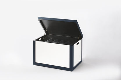 Giobagnara Papei | Shoe Trunk Bicolor: Leather with marine plywood structure, velvet interior, adjustable dividers, and soft-close plunger system | Furniture / Trunks | 2Jour Concierge, your luxury lifestyle shop | luxury interiors, refined storage, bespoke wardrobes, boutique hotels, yacht décor, executive residences