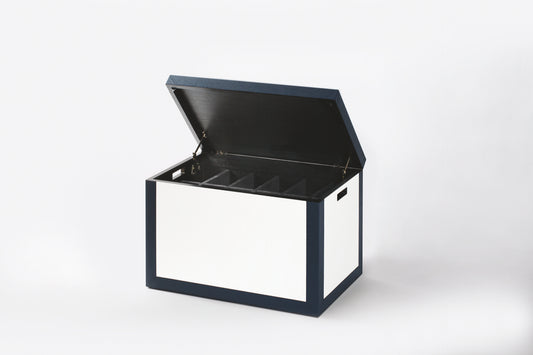 Giobagnara Papei | Shoe Trunk Bicolor: Leather with marine plywood structure, velvet interior, adjustable dividers, and soft-close plunger system | Furniture / Trunks | 2Jour Concierge, your luxury lifestyle shop | luxury interiors, refined storage, bespoke wardrobes, boutique hotels, yacht décor, executive residences
