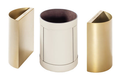 Giobagnara Brus Separate Waste Bin | All-leather structure with removable inner metal containers | Available in three metal finishes: chrome, bronze, brass | Designed for sorting separate waste | Home Decor and Storage | 2Jour Concierge, your luxury lifestyle shop