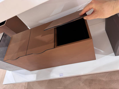 Giobagnara Luna Bins | Leather-covered wood structure with hinged lids | Features removable black opaque plastic containers for easy cleaning and designed for sorting separate waste | Available in double and triple configurations | Home Decor and Storage | 2Jour Concierge, your luxury lifestyle shop