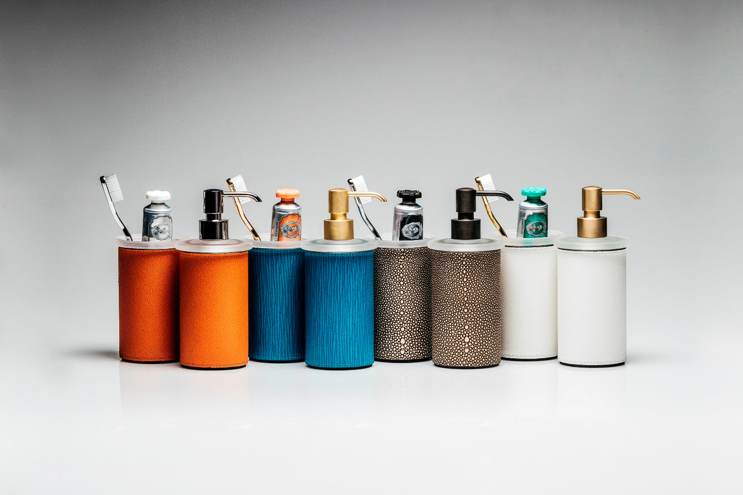 Santorini Leather-Covered Frosted Glass Soap Dispenser