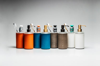 Santorini Leather-Covered Frosted Glass Soap Dispenser