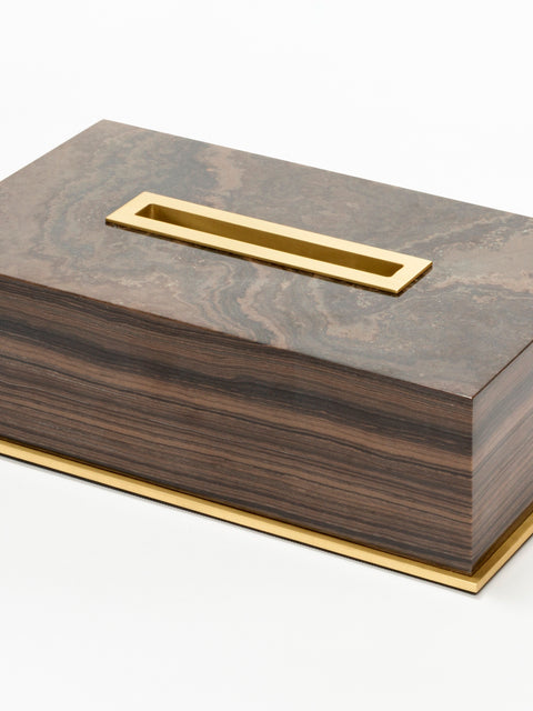 Giobagnara Positano Marble Tissue Holder | Brass Base Frame and Spout | Non-Slip Waterproof Rubber Base | Ideal for Yacht Decor