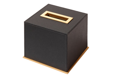 Firenze Leather-Covered Wood Tissue Holder with Flaps Square