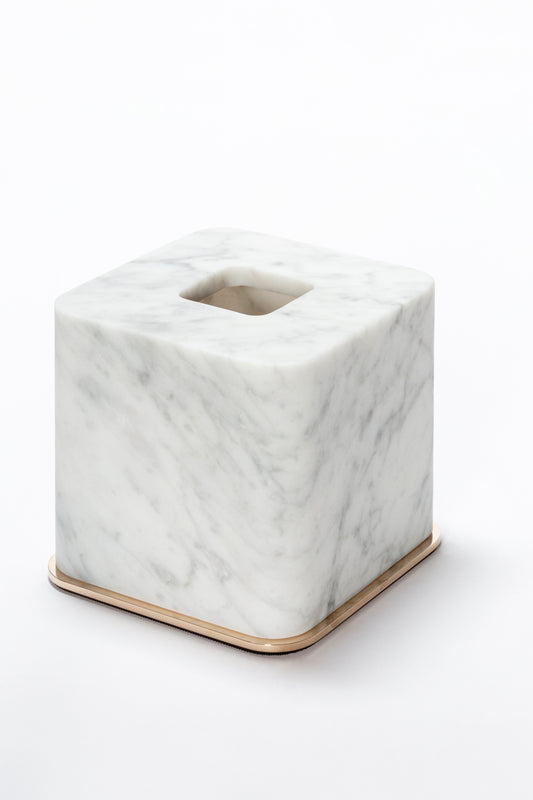 Giobagnara Polo Marble Tissue Holder | Marble Structure with Brass Base Frame | Non-Slip Waterproof Rubber Base | Part of Polo Marble Bathroom Set | Iconic Silhouette with Rounded Corners | Unique and Exclusive Design | Explore the Polo Marble Bathroom Collection at 2Jour Concierge, #1 luxury high-end gift & lifestyle shop