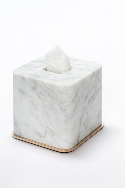 Giobagnara Polo Marble Tissue Holder | Marble Structure with Brass Base Frame | Non-Slip Waterproof Rubber Base | Part of Polo Marble Bathroom Set | Iconic Silhouette with Rounded Corners | Unique and Exclusive Design | Explore the Polo Marble Bathroom Collection at 2Jour Concierge, #1 luxury high-end gift & lifestyle shop