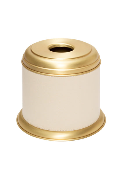 Giobagnara Dubai Round Leather-Covered Metal Tissue Holder | Part of Dubai Bathroom Collection | Luxurious Bath Accessories | Crafted with Fine Leather-Covered Metal Structure | Elegant and Functional Design | Explore the Dubai Bathroom Collection at 2Jour Concierge, #1 luxury high-end gift & lifestyle shop