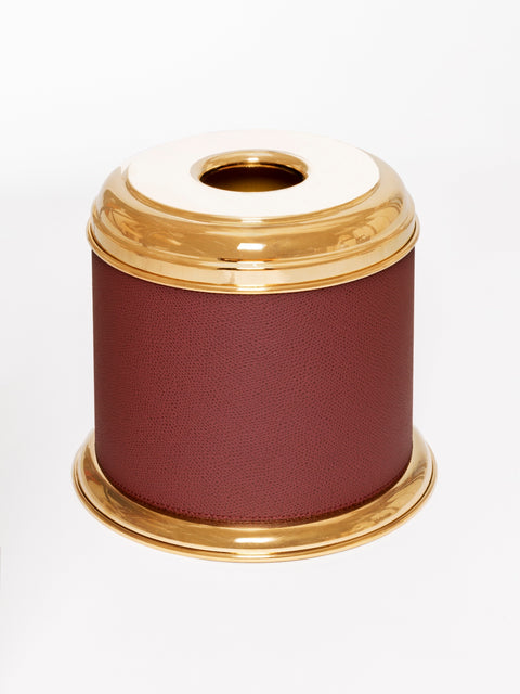 Giobagnara Dubai Round Leather-Covered Metal Tissue Holder | Part of Dubai Bathroom Collection | Luxurious Bath Accessories | Crafted with Fine Leather-Covered Metal Structure | Elegant and Functional Design | Explore the Dubai Bathroom Collection at 2Jour Concierge, #1 luxury high-end gift & lifestyle shop