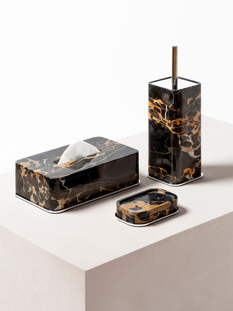Giobagnara Polo Marble Toilet Brush | Marble Structure with Brass Base Frame | Non-Slip Waterproof Rubber Base | Part of Polo Marble Bathroom Set | Iconic Silhouette with Rounded Corners | Unique and Exclusive Design | Explore the Polo Marble Bathroom Collection at 2Jour Concierge, #1 luxury high-end gift & lifestyle shop