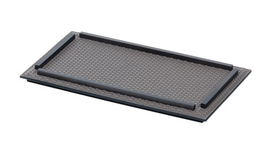 Giobagnara | Campo Leather-Covered Metal Rectangular Valet Tray: Rectangular leather-covered metal valet tray with decorative metal frame in chrome, bronze, or brass, two sizes | Decor / Bathroom | 2Jour Concierge, your luxury lifestyle shop | luxury valet tray, leather rectangular tray, Giobagnara Campo, Italian luxury accessories, designer valet tray, leather metal tray, chrome bronze brass tray, bedside catchall tray