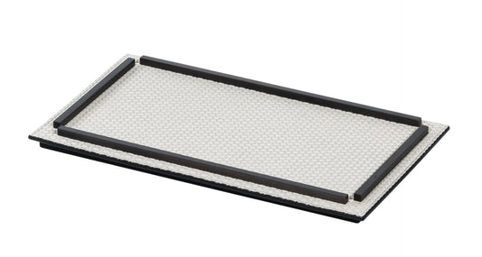 Giobagnara | Campo Leather-Covered Metal Rectangular Valet Tray: Rectangular leather-covered metal valet tray with decorative metal frame in chrome, bronze, or brass, two sizes | Decor / Bathroom | 2Jour Concierge, your luxury lifestyle shop | luxury valet tray, leather rectangular tray, Giobagnara Campo, Italian luxury accessories, designer valet tray, leather metal tray, chrome bronze brass tray, bedside catchall tray
