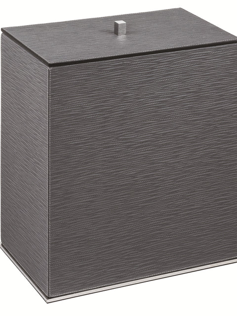 Giobagnara Firenze Leather-Covered Wood Bin With Metal Base Frame | Leather-covered wood structure | Metal base frame and knob available in three finishes | Non-slip waterproof rubber base underneath | Waterproof black lacquered wood interior | Discover Luxury Lifestyle Accessories at 2Jour Concierge, #1 luxury high-end gift & lifestyle shop