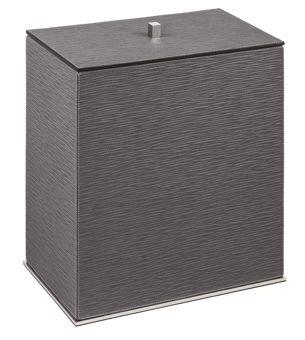 Giobagnara Firenze Leather-Covered Wood Bin With Metal Base Frame | Leather-covered wood structure | Metal base frame and knob available in three finishes | Non-slip waterproof rubber base underneath | Waterproof black lacquered wood interior | Discover Luxury Lifestyle Accessories at 2Jour Concierge, #1 luxury high-end gift & lifestyle shop