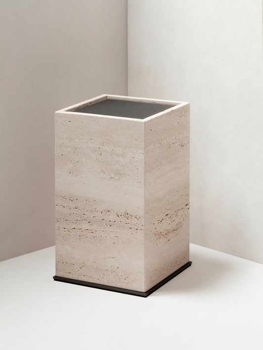 Giobagnara Positano Square Marble Bin | Brass base frame and plexiglass inner structure | Non-slip waterproof rubber base | Explore Luxury Home Accessories at 2Jour Concierge, #1 luxury high-end gift & lifestyle shop