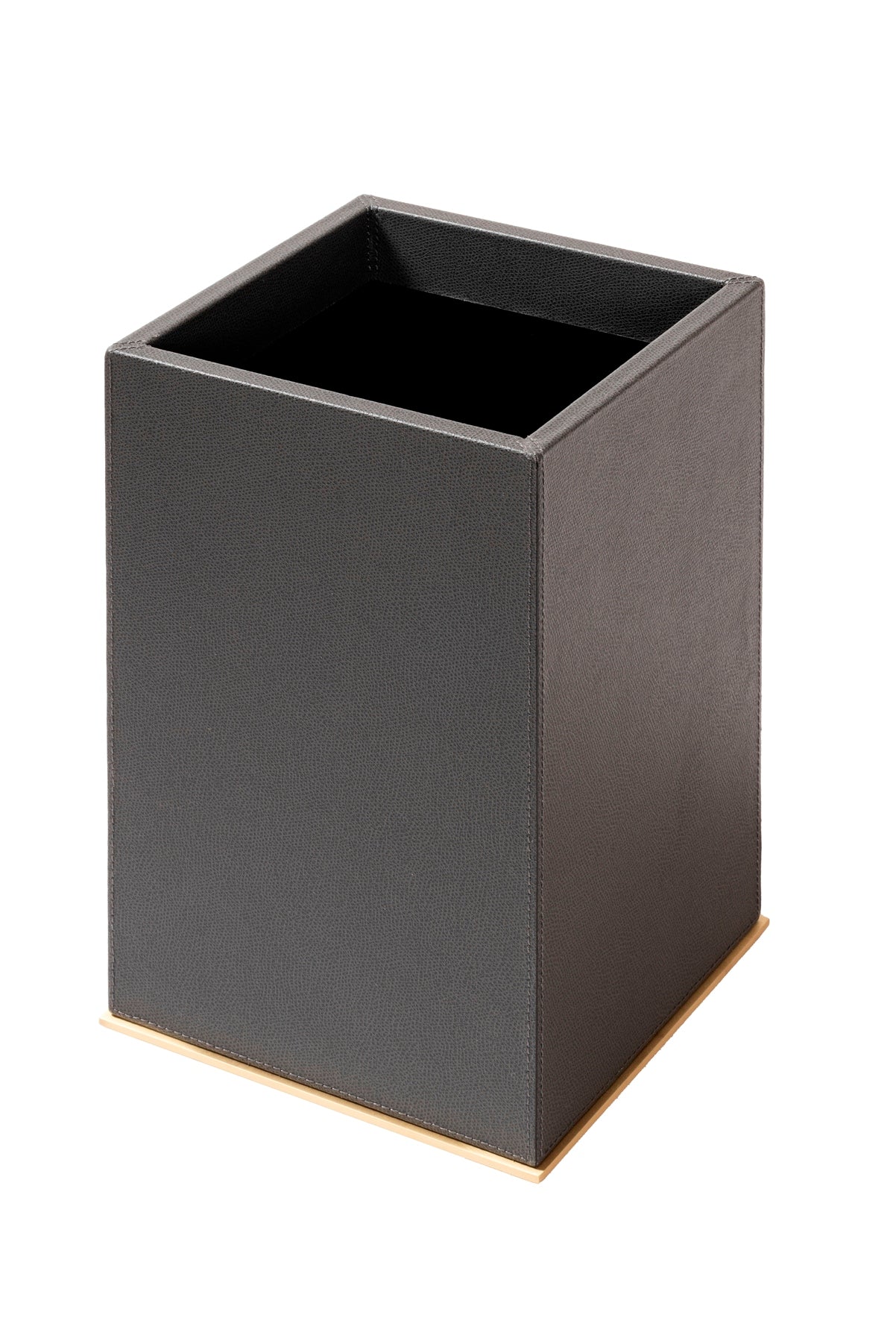 Firenze Leather-Covered Wood Bin With Metal Base Frame Square Without Lid