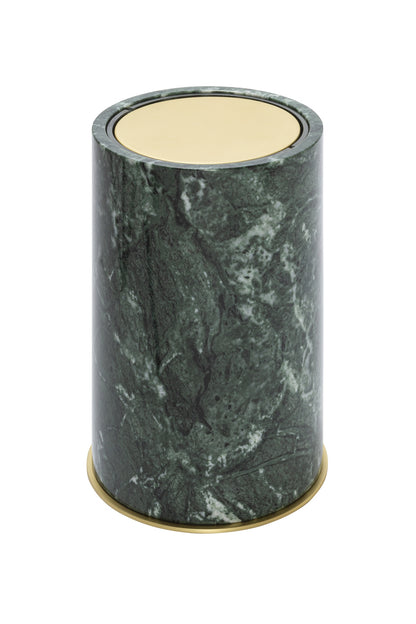 Giobagnara Positano Round Marble Bin | Brass base frame and plexiglass inner structure | Non-slip waterproof rubber base | Discover Luxury Home Accessories at 2Jour Concierge, the premier destination for luxury lifestyle essentials