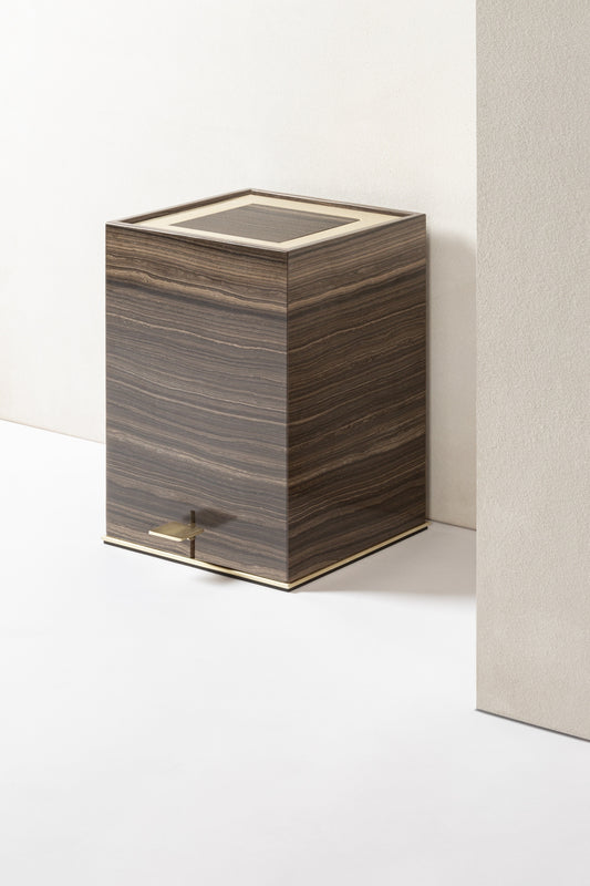 Giobagnara Positano Square Marble Pedal Bin | Brass decorative lid frame, base frame, and pedal | Available in three finishes | Metal inner container | Non-slip waterproof rubber base | Explore Luxury Home Accessories at 2Jour Concierge, #1 luxury high-end gift & lifestyle shop