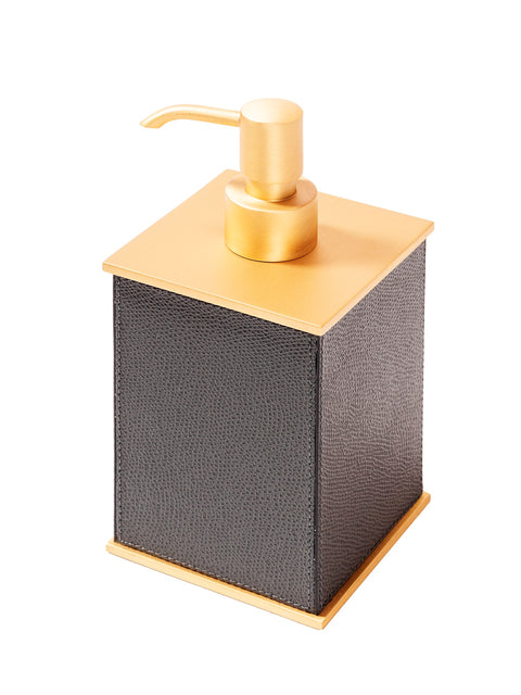 Giobagnara Firenze Soap Dispenser | Leather-Covered Wood Structure | Non-Slip Waterproof Rubber Base | Part of Firenze Bathroom Set | Ideal for Yacht Decor | Exclusively at 2Jour Concierge, #1 luxury high-end gift & lifestyle shop