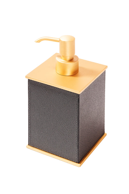 Giobagnara Firenze Soap Dispenser | Leather-Covered Wood Structure | Non-Slip Waterproof Rubber Base | Part of Firenze Bathroom Set | Ideal for Yacht Decor | Exclusively at 2Jour Concierge, #1 luxury high-end gift & lifestyle shop