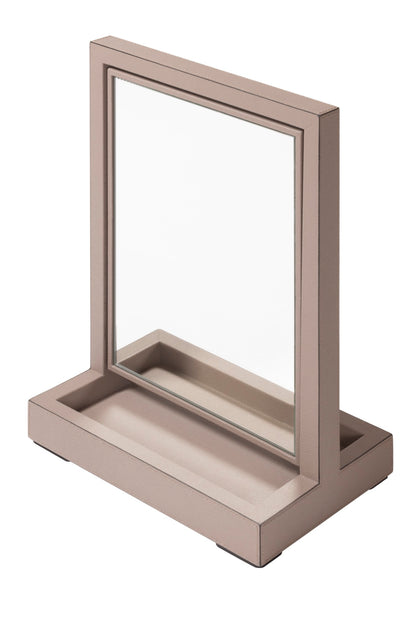 Giobagnara | Aurora Freestanding Mirror with Valet Tray: Leather-covered mirror with integrated tray and rotating structure | Bathroom / Freestanding Mirrors | 2Jour Concierge, your luxury lifestyle shop | premium dressing accessories for expensive interiors, bathrooms, and refined hospitality environments