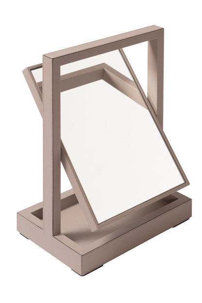 Giobagnara | Aurora Freestanding Mirror with Valet Tray: Leather-covered mirror with integrated tray and rotating structure | Bathroom / Freestanding Mirrors | 2Jour Concierge, your luxury lifestyle shop | premium dressing accessories for expensive interiors, bathrooms, and refined hospitality environments
