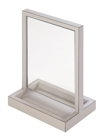 Giobagnara | Aurora Freestanding Mirror with Valet Tray: Leather-covered mirror with integrated tray and rotating structure | Bathroom / Freestanding Mirrors | 2Jour Concierge, your luxury lifestyle shop | premium dressing accessories for expensive interiors, bathrooms, and refined hospitality environments