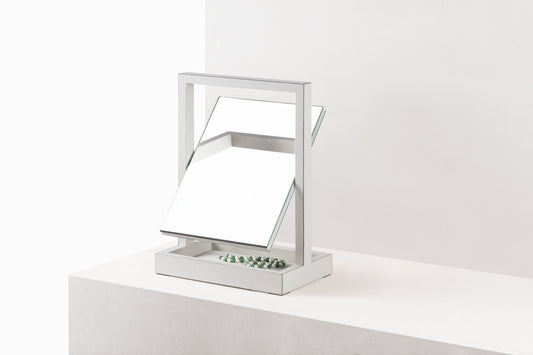 Giobagnara | Aurora Freestanding Mirror with Valet Tray: Leather-covered mirror with integrated tray and rotating structure | Bathroom / Freestanding Mirrors | 2Jour Concierge, your luxury lifestyle shop | premium dressing accessories for expensive interiors, bathrooms, and refined hospitality environments