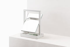 Aurora Leather-Covered Freestanding Mirror with Integrated Valet Tray