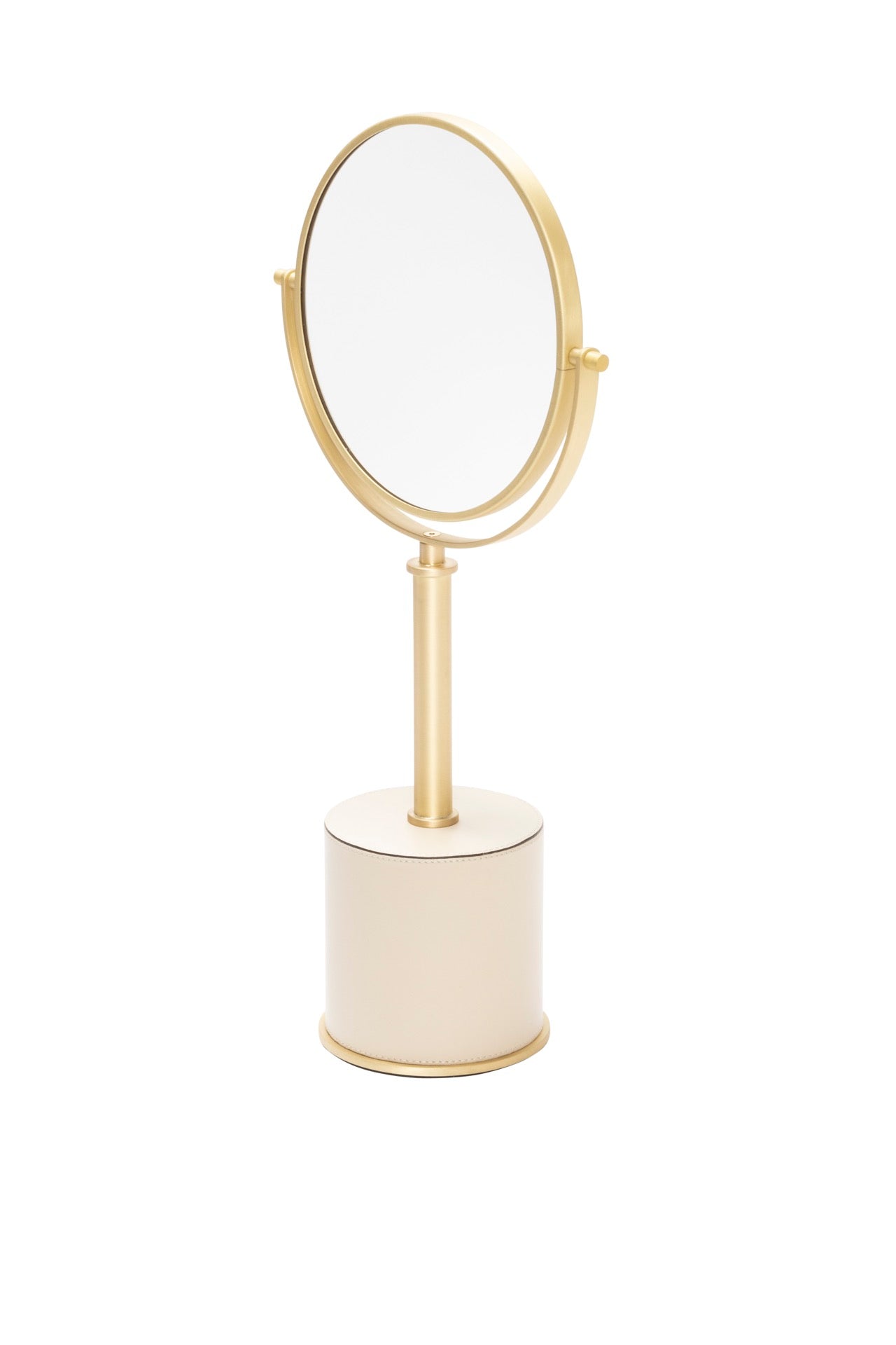 Giobagnara | Positano Freestanding Mirror: Leather-covered mirror with metal structure in chrome, bronze, or brass | Jewels + Accessories / Freestanding Mirrors | 2Jour Concierge, your luxury lifestyle shop | refined vanities, luxury bathrooms, and elegant dressing rooms