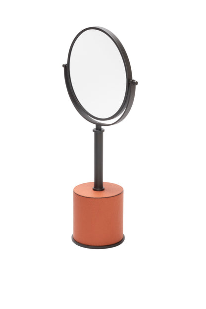 Giobagnara | Positano Freestanding Mirror: Leather-covered mirror with metal structure in chrome, bronze, or brass | Jewels + Accessories / Freestanding Mirrors | 2Jour Concierge, your luxury lifestyle shop | refined vanities, luxury bathrooms, and elegant dressing rooms