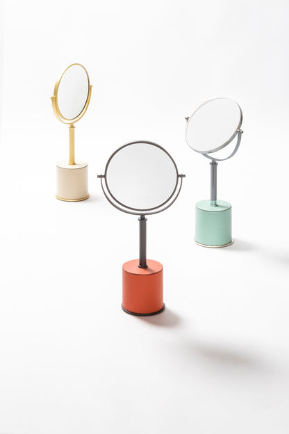 Giobagnara | Positano Freestanding Mirror: Leather-covered mirror with metal structure in chrome, bronze, or brass | Jewels + Accessories / Freestanding Mirrors | 2Jour Concierge, your luxury lifestyle shop | refined vanities, luxury bathrooms, and elegant dressing rooms