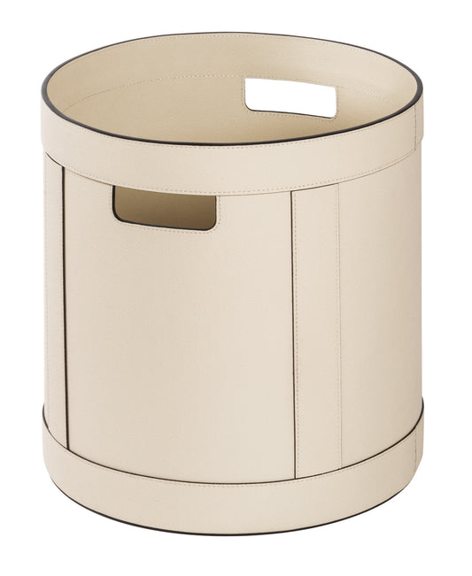 Giobagnara | Storage Basket with Handles Round: All-leather structure with optional lid, available in low and tall formats and two sizes | Storage / Baskets & Boxes | 2Jour Concierge, your luxury lifestyle shop | contemporary storage, Italian leather, refined organization, versatile design