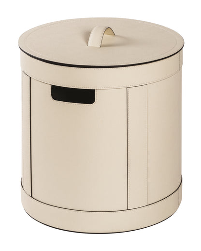 Giobagnara | Storage Basket with Handles Round: All-leather structure with optional lid, available in low and tall formats and two sizes | Storage / Baskets & Boxes | 2Jour Concierge, your luxury lifestyle shop | contemporary storage, Italian leather, refined organization, versatile design