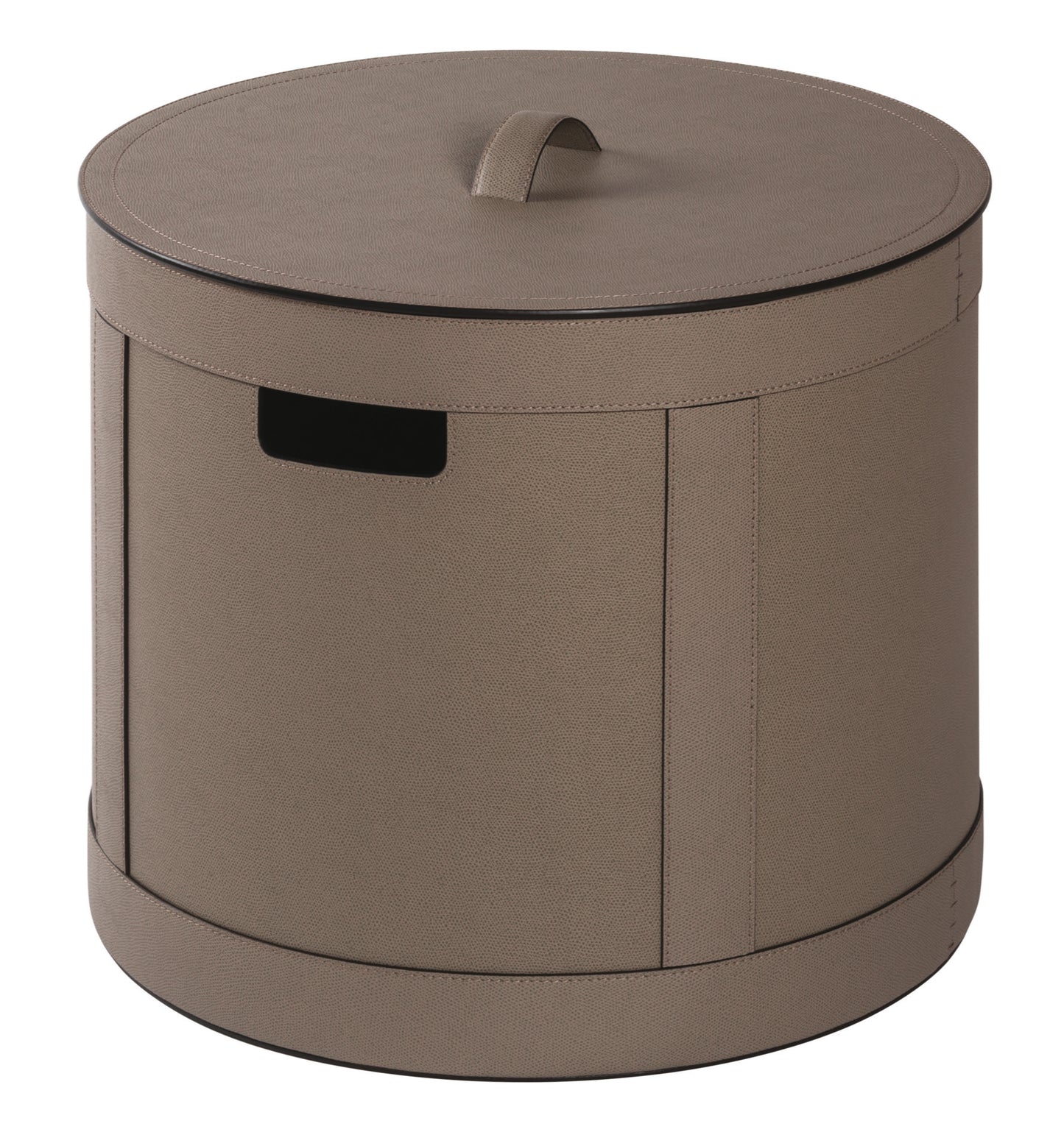 Giobagnara | Storage Basket with Handles Round: All-leather structure with optional lid, available in low and tall formats and two sizes | Storage / Baskets & Boxes | 2Jour Concierge, your luxury lifestyle shop | contemporary storage, Italian leather, refined organization, versatile design