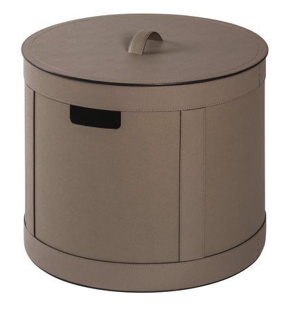 Giobagnara | Storage Basket with Handles Round: All-leather structure with optional lid, available in low and tall formats and two sizes | Storage / Baskets & Boxes | 2Jour Concierge, your luxury lifestyle shop | contemporary storage, Italian leather, refined organization, versatile design