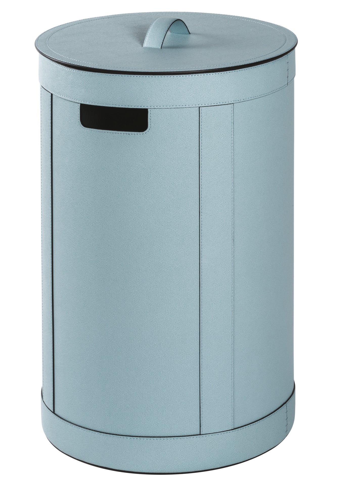 Giobagnara | Storage Basket with Handles — Round Tall: All-leather structure, available with or without lid | Storage / Storage Baskets & Boxes | 2Jour Concierge, your luxury lifestyle shop | modern interiors, refined storage, Italian craftsmanship, versatile accessory