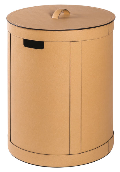 Giobagnara | Storage Basket with Handles — Round Tall: All-leather structure, available with or without lid | Storage / Storage Baskets & Boxes | 2Jour Concierge, your luxury lifestyle shop | modern interiors, refined storage, Italian craftsmanship, versatile accessory
