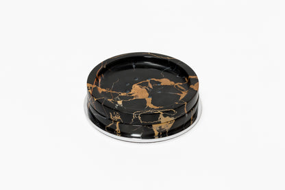 Giobagnara Positano Marble Soap Bowl | Marble structure with brass base frame | Non-slip waterproof rubber base underneath | Part of Positano Marble Bathroom Set | Unique Stone Patterns | Explore the Positano Collection at 2Jour Concierge, #1 luxury high-end gift & lifestyle shop