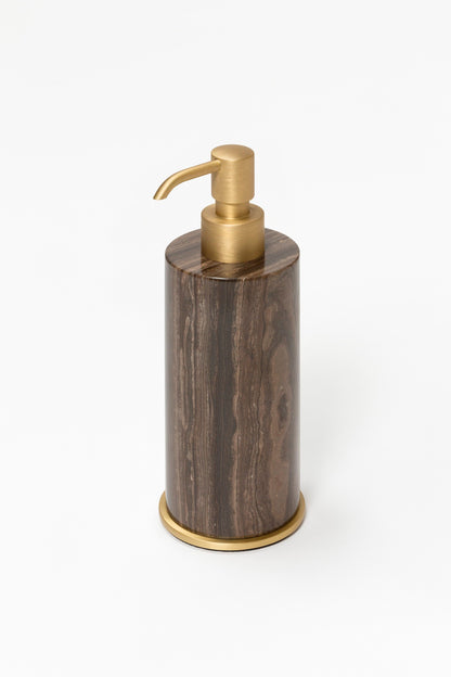 Giobagnara Positano Marble Soap Dispenser | Marble structure with brass base frame | Non-slip waterproof rubber base underneath | Part of Positano Marble Bathroom Set | Unique Stone Patterns | Explore the Positano Collection at 2Jour Concierge, #1 luxury high-end gift & lifestyle shop