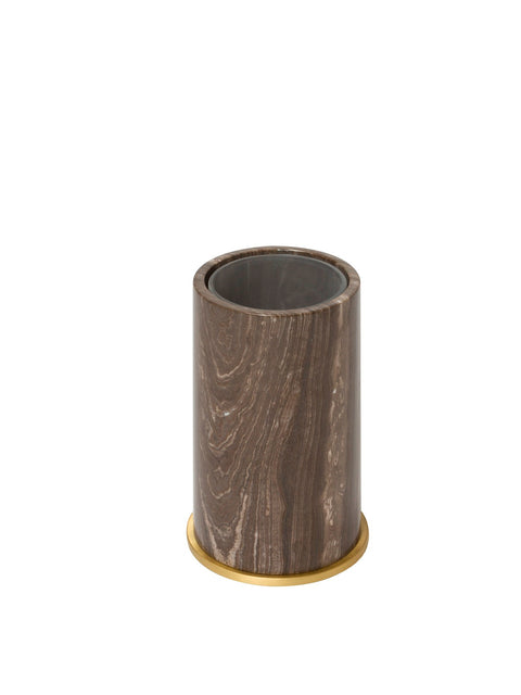 Giobagnara Positano Marble Toothbrush Holder | Marble structure with brass base frame | Non-slip waterproof rubber base underneath | Part of Positano Marble Bathroom Set | Unique Stone Patterns | Explore the Positano Collection at 2Jour Concierge, #1 luxury high-end gift & lifestyle shop