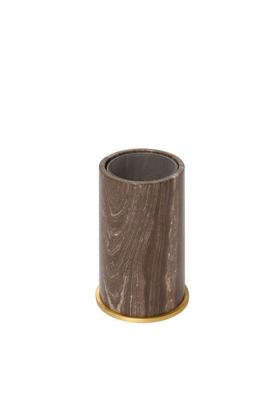Giobagnara Positano Marble Toothbrush Holder | Marble structure with brass base frame | Non-slip waterproof rubber base underneath | Part of Positano Marble Bathroom Set | Unique Stone Patterns | Explore the Positano Collection at 2Jour Concierge, #1 luxury high-end gift & lifestyle shop