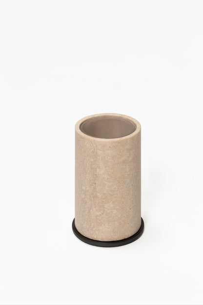 Giobagnara Positano Marble Toothbrush Holder | Marble structure with brass base frame | Non-slip waterproof rubber base underneath | Part of Positano Marble Bathroom Set | Unique Stone Patterns | Explore the Positano Collection at 2Jour Concierge, #1 luxury high-end gift & lifestyle shop