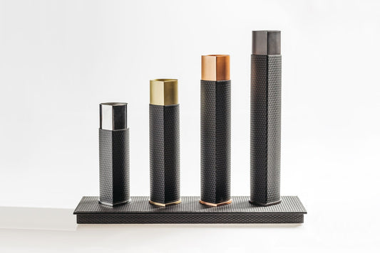 Giobagnara Drop Vase | Partially leather-covered metal vase with a magnetic base for flawless stability on ferrous surfaces or the optional stand (sold separately); offered in three luxurious finishes for versatile display | Home Decor / Vases | 2Jour Concierge, your luxury lifestyle shop
