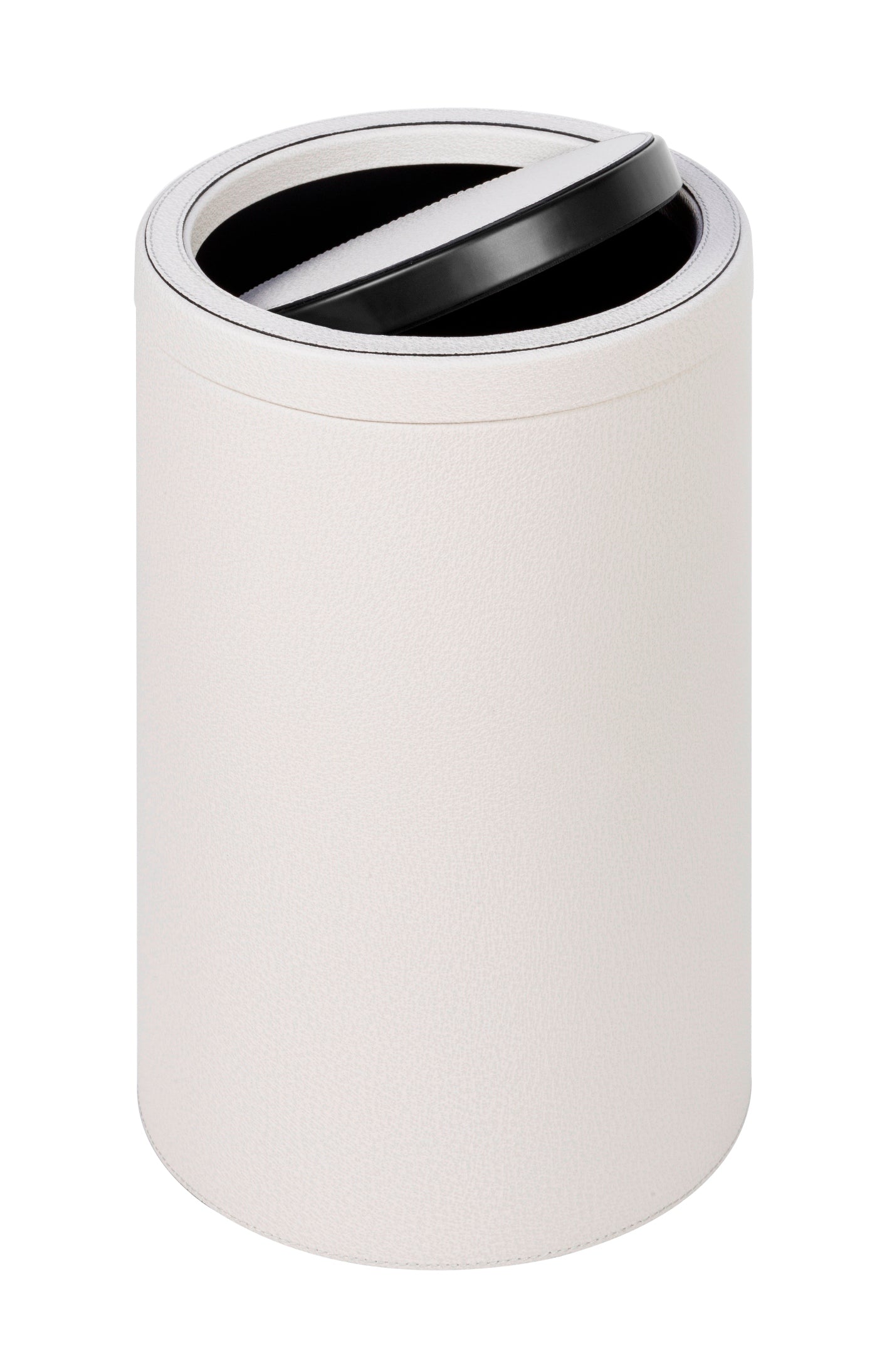 Giobagnara Swing Leather-Covered Metal Wastepaper Bin With Removable Lid | Stylish metal wastepaper bin covered in luxurious leather | Comes with a convenient removable lid | Explore exquisite home accessories at 2Jour Concierge, #1 luxury high-end gift & lifestyle shop