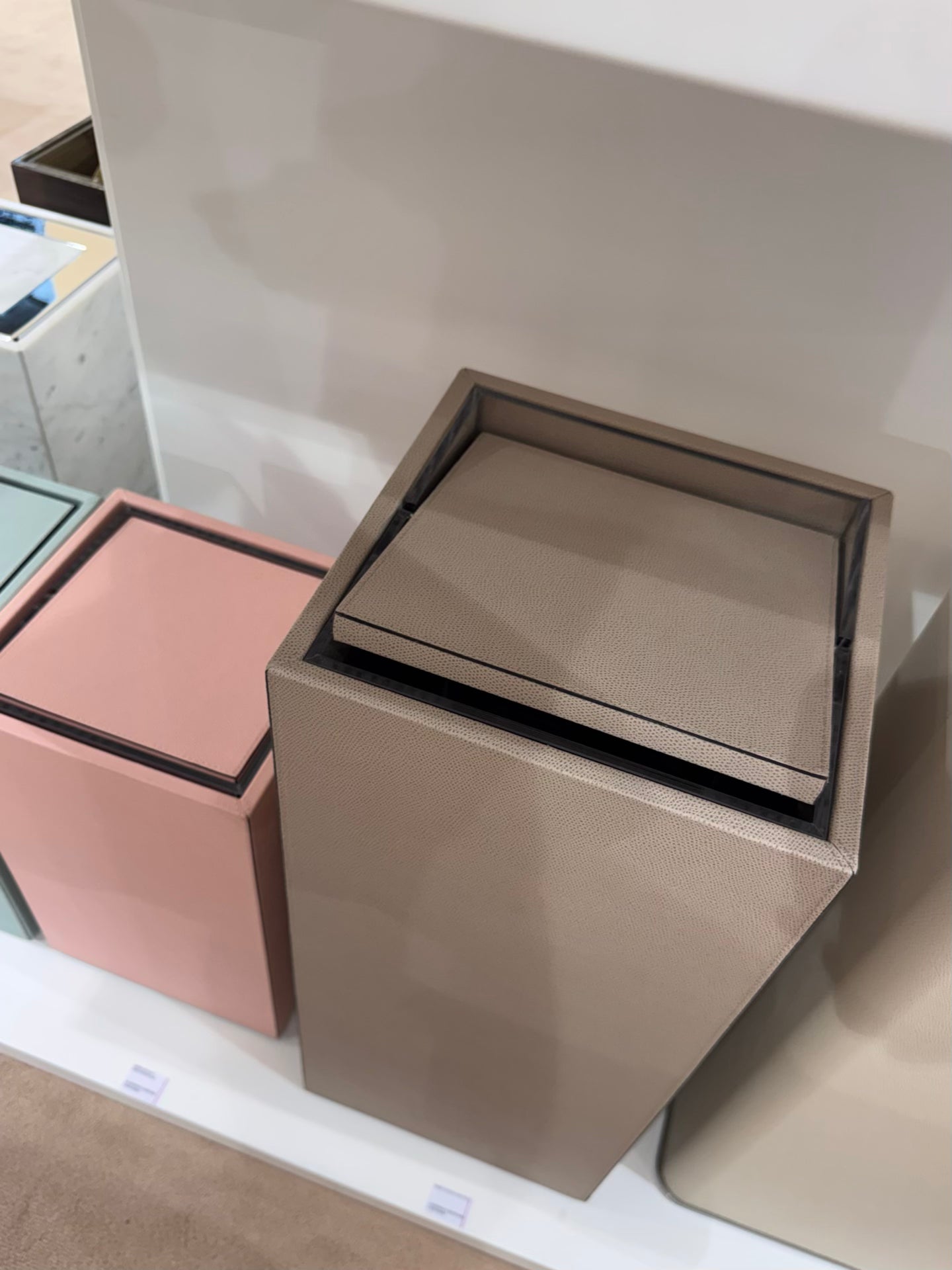 Groove Leather-Covered Wood Wastepaper Bin, Square With Removable Lid
